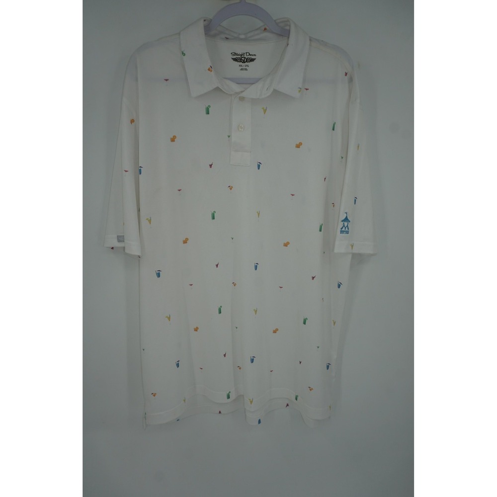Straight Down Polo Shirt White Tropical‎ Drink AOP Golf Performance Men's 2XL